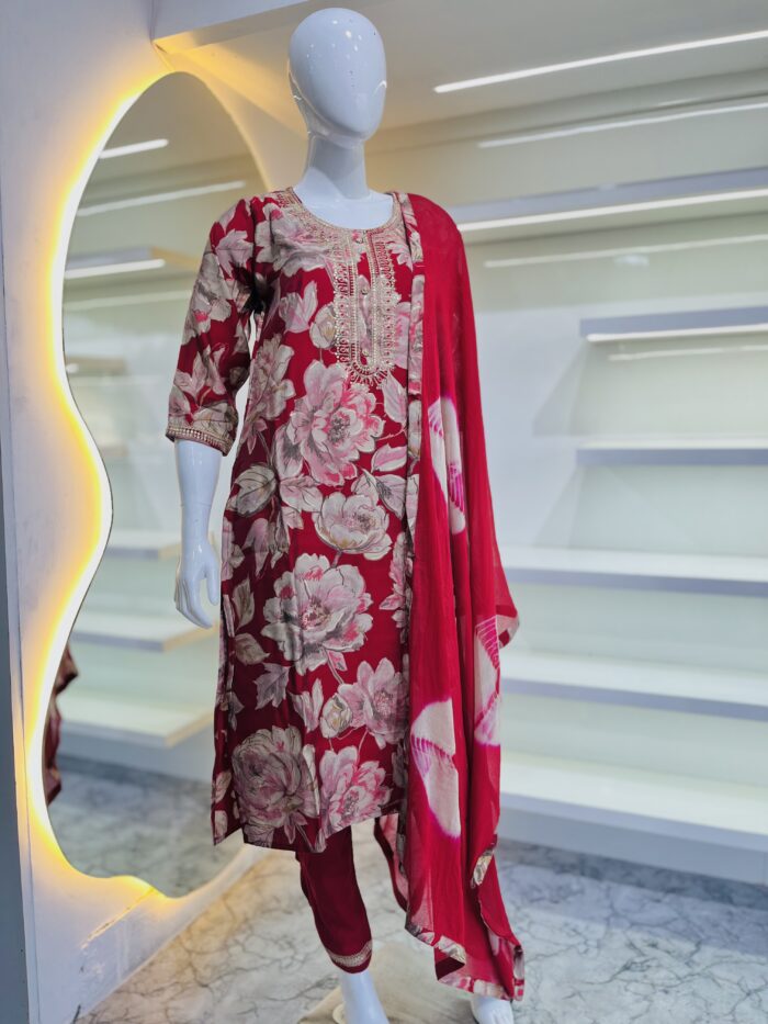 Red Color Churidar - Image 2