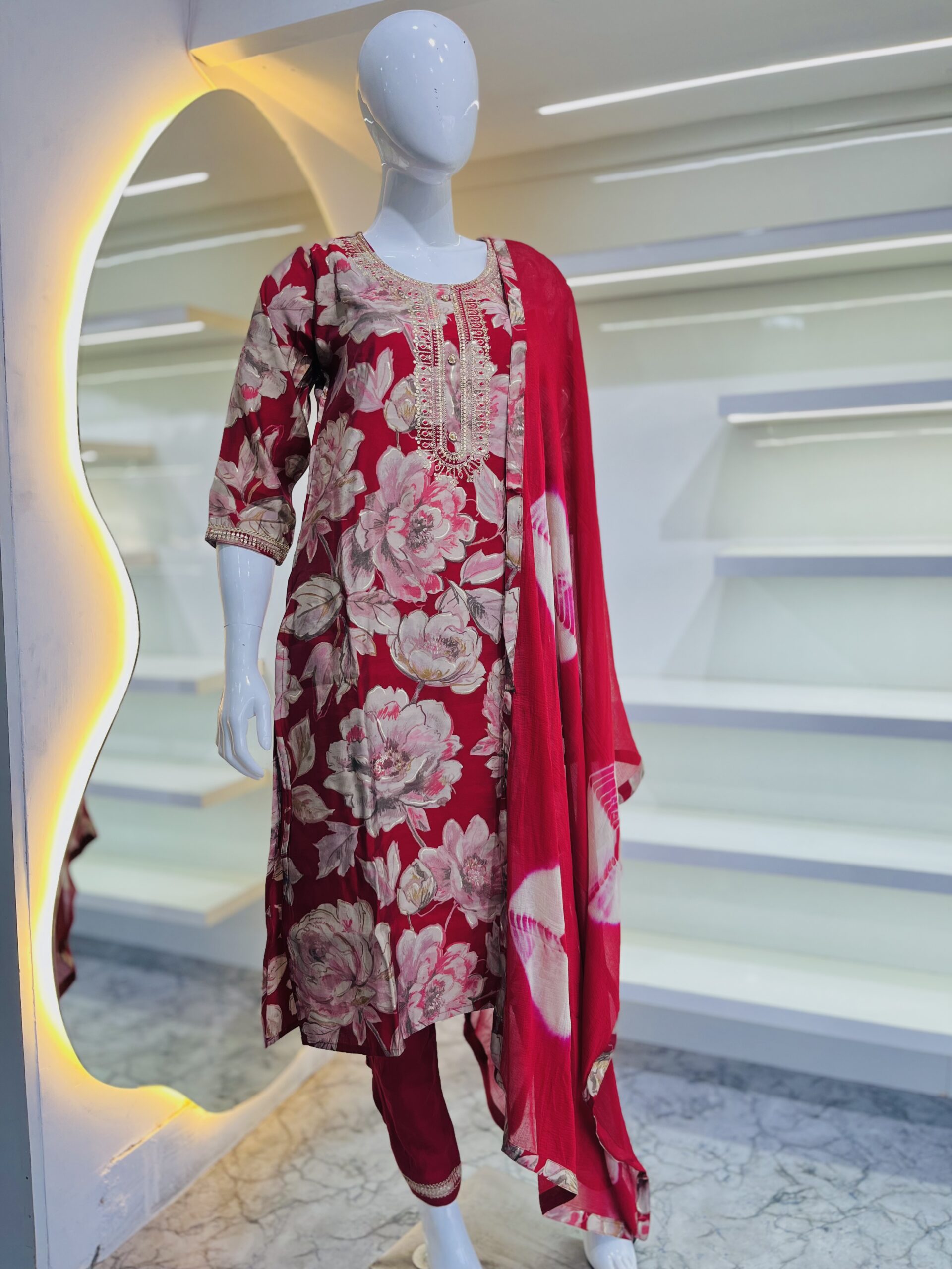 Red Color Churidar - Image 2